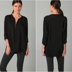NWOT Vince Black 100% Silk Zip Blouse Top Shirt Size S Small